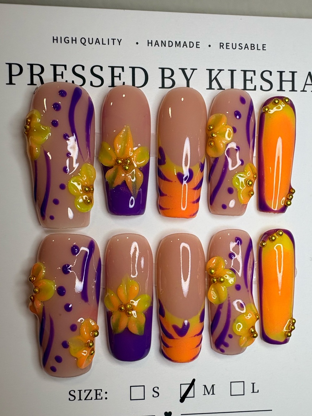 Purple & Orange Floral Press-On Nails - Picture 2 of 3
